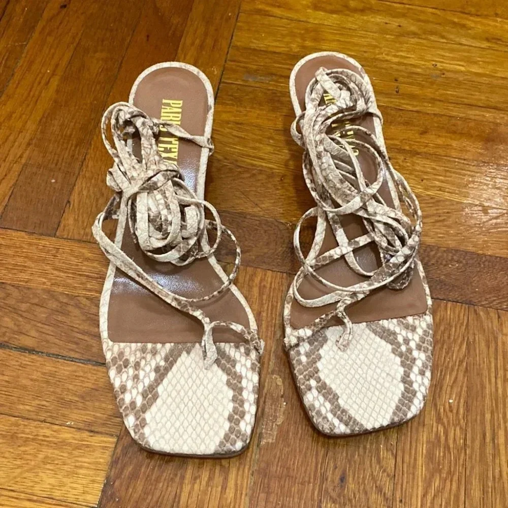 Paris Texas Faded Python Print Wrap Sandals Faded Natural Beige Size 37.5